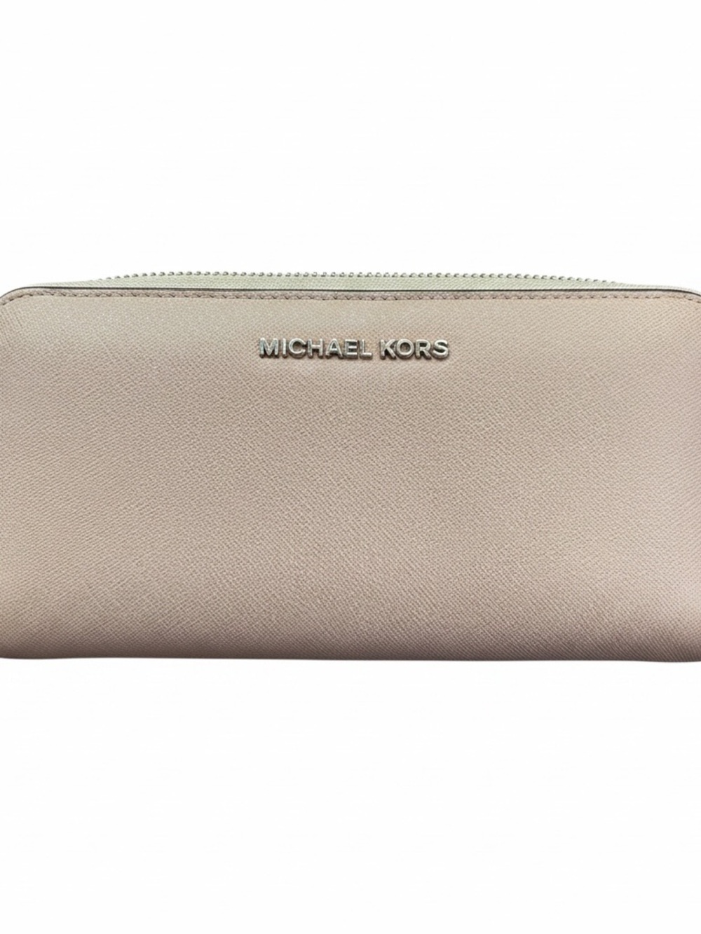 Michael Kors Blush Saffiano Zip-Around Wallet with Silver Logo - Picture 1 of 2